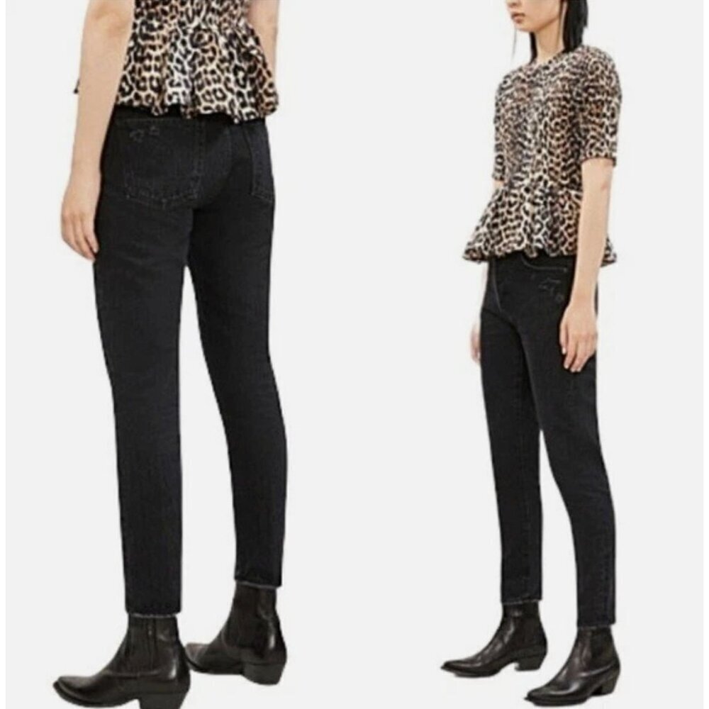 NWT MOUSSY VINTAGE Andrews Ripped Tapered High-Rise Jeans In Black Size 27